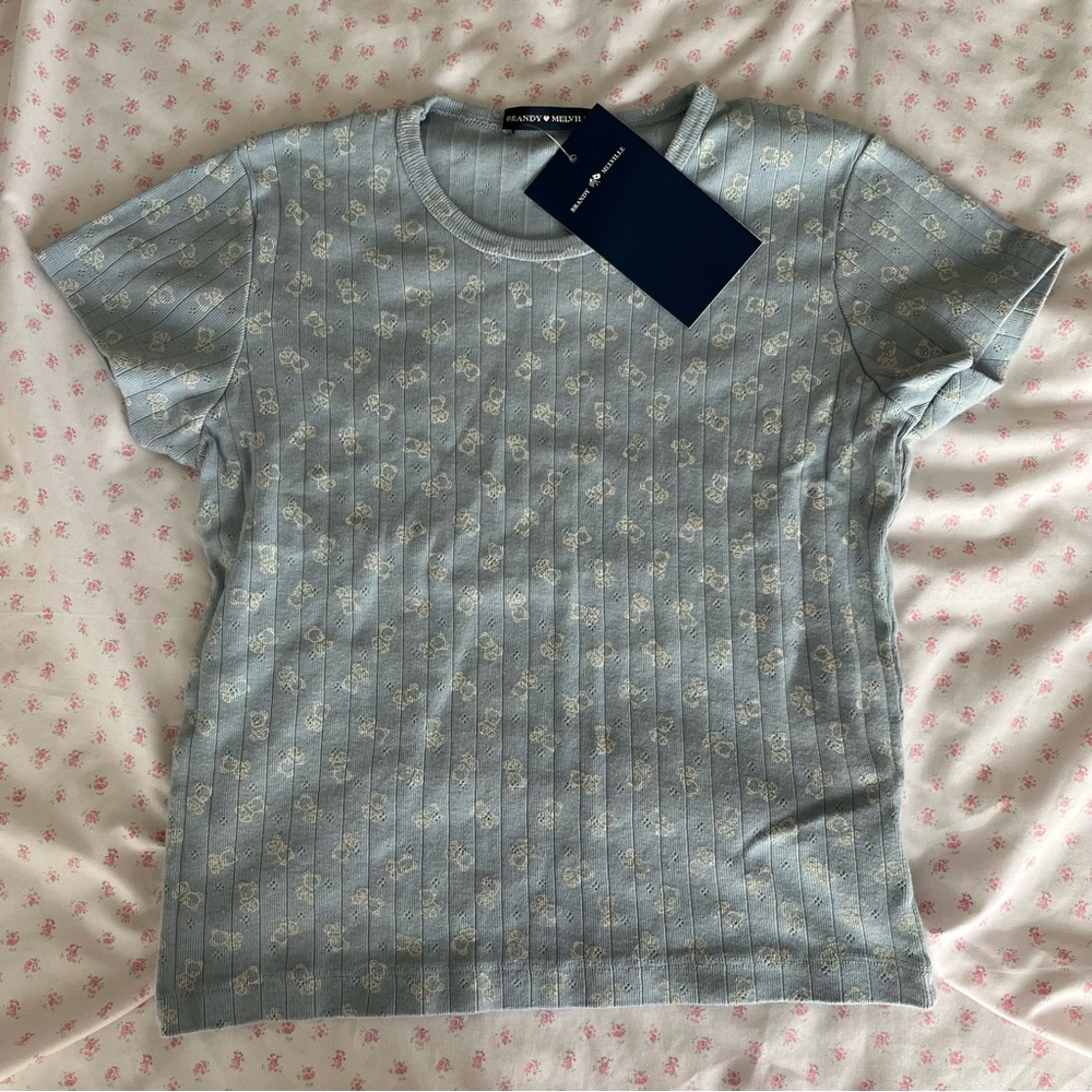 Brandy Melville pointelle blue bear tee🧸🧸